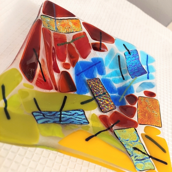 Abstract Fused Glass Dichroic Dish Art Trinket Vanity Bath Decor 6 " square - Picture 6 of 9